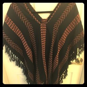 Tasseled, Knit Poncho. Never Worn, Navy and coral